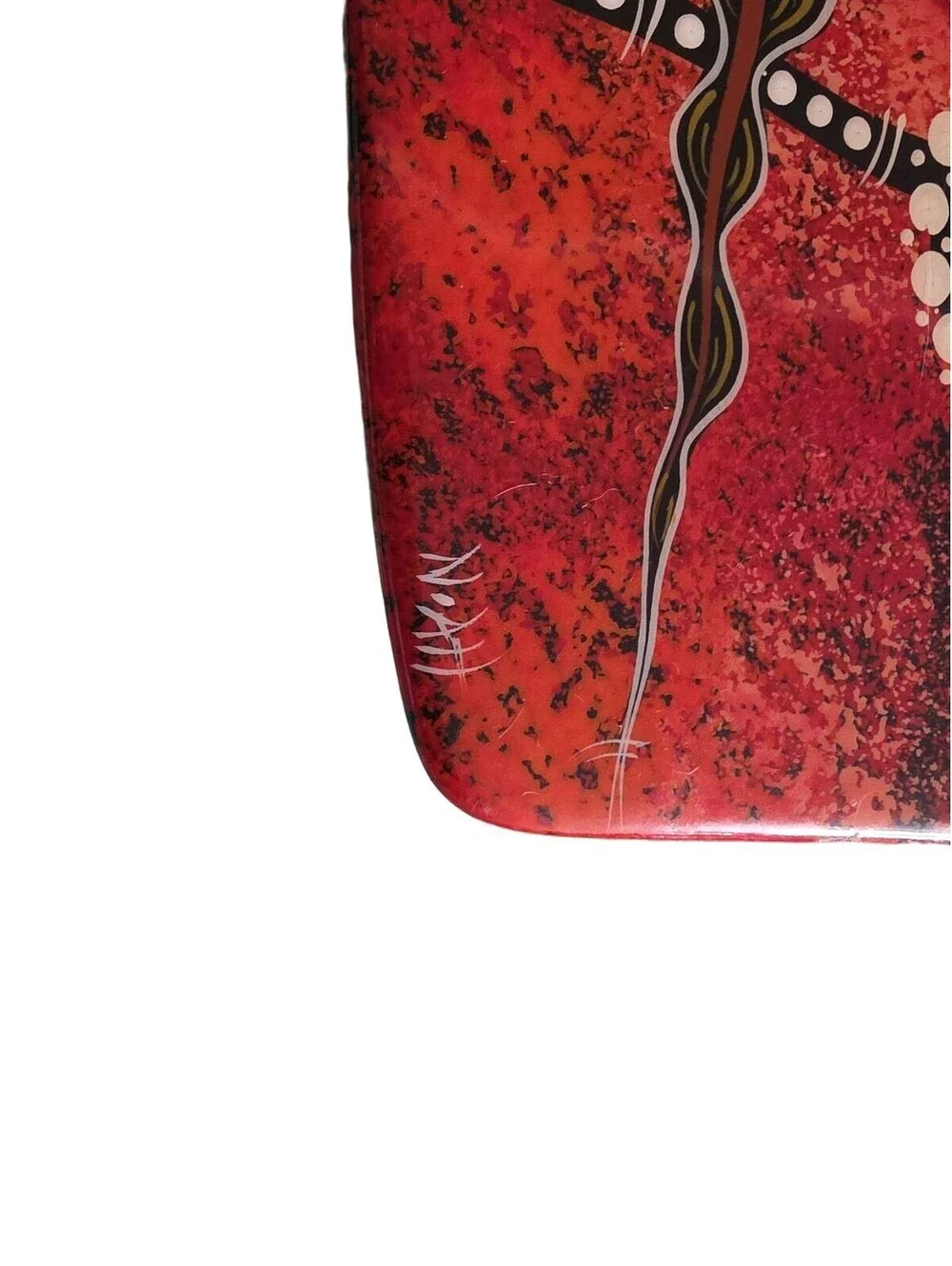Australian Waterhole Dreaming Hand Painted Pottery Platter Signed N’All QLD